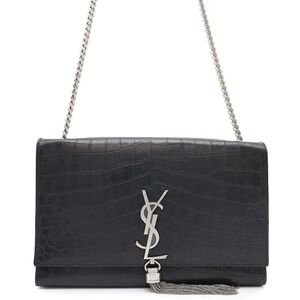 Saint Laurent Paris Chain Shoulder Bag Embossed Leather Tassel Black